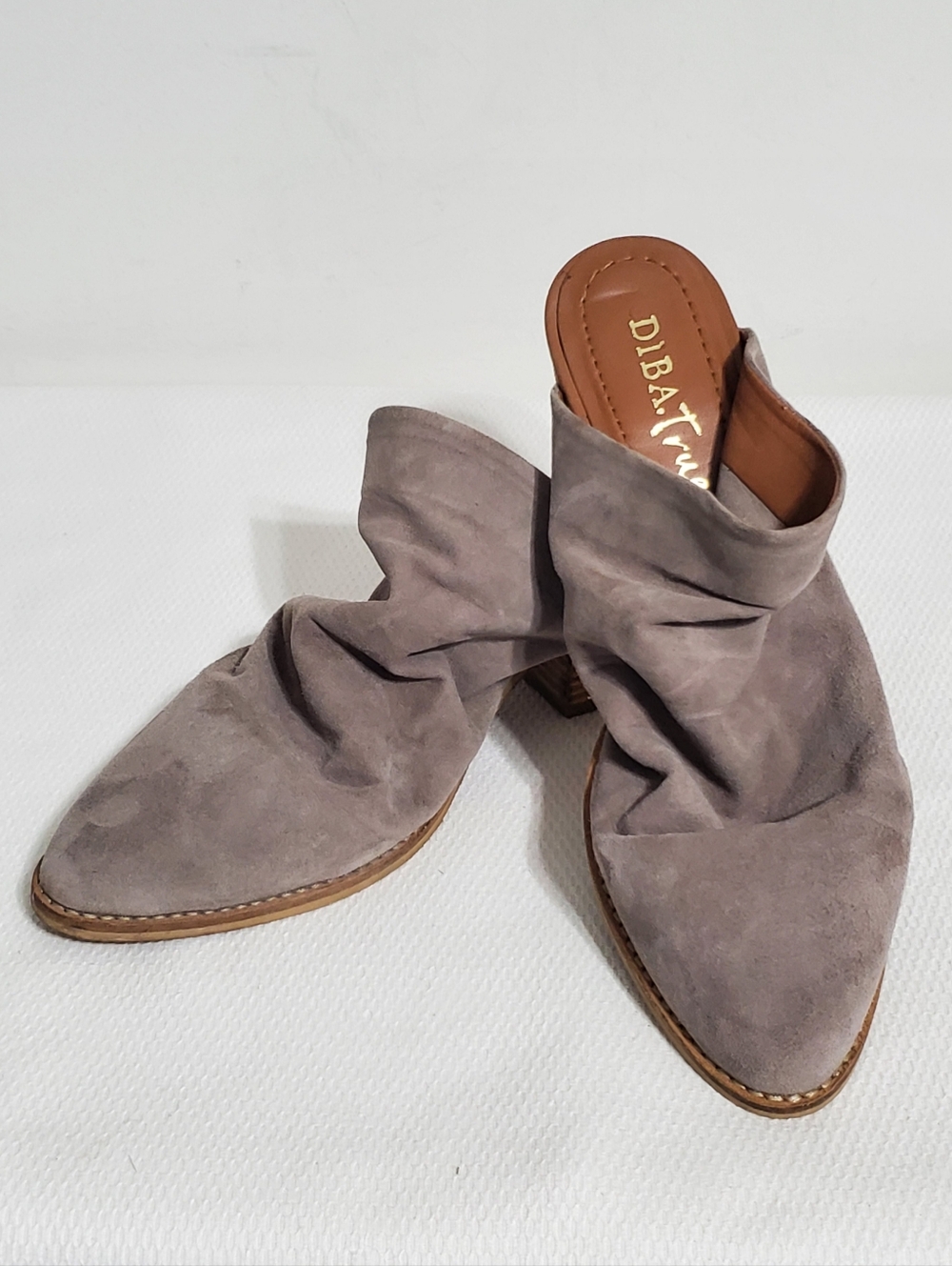 Diba True Taupe Slouchy Edge Suede Slip-On Mules Size 6.5